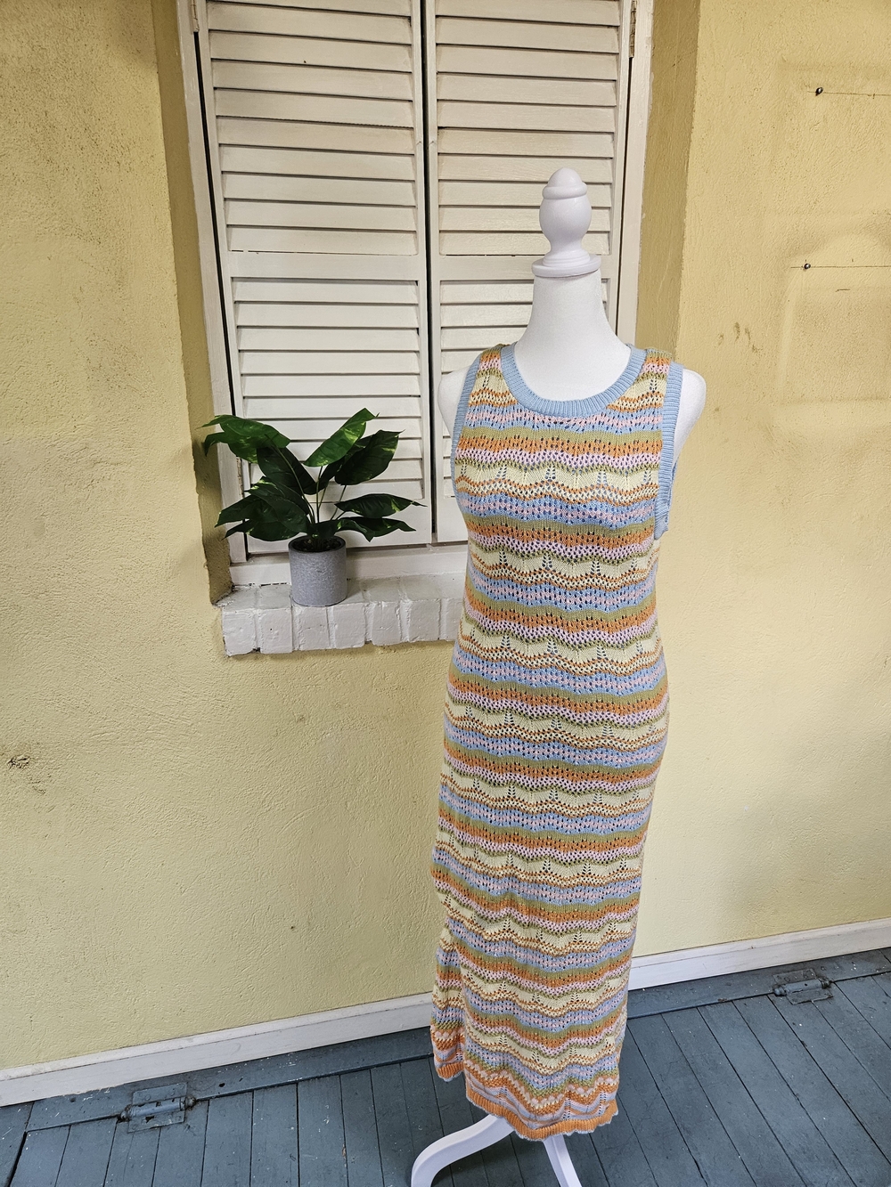 Sleeveless Striped Knit Maxi Dress in Pastel Multicolor